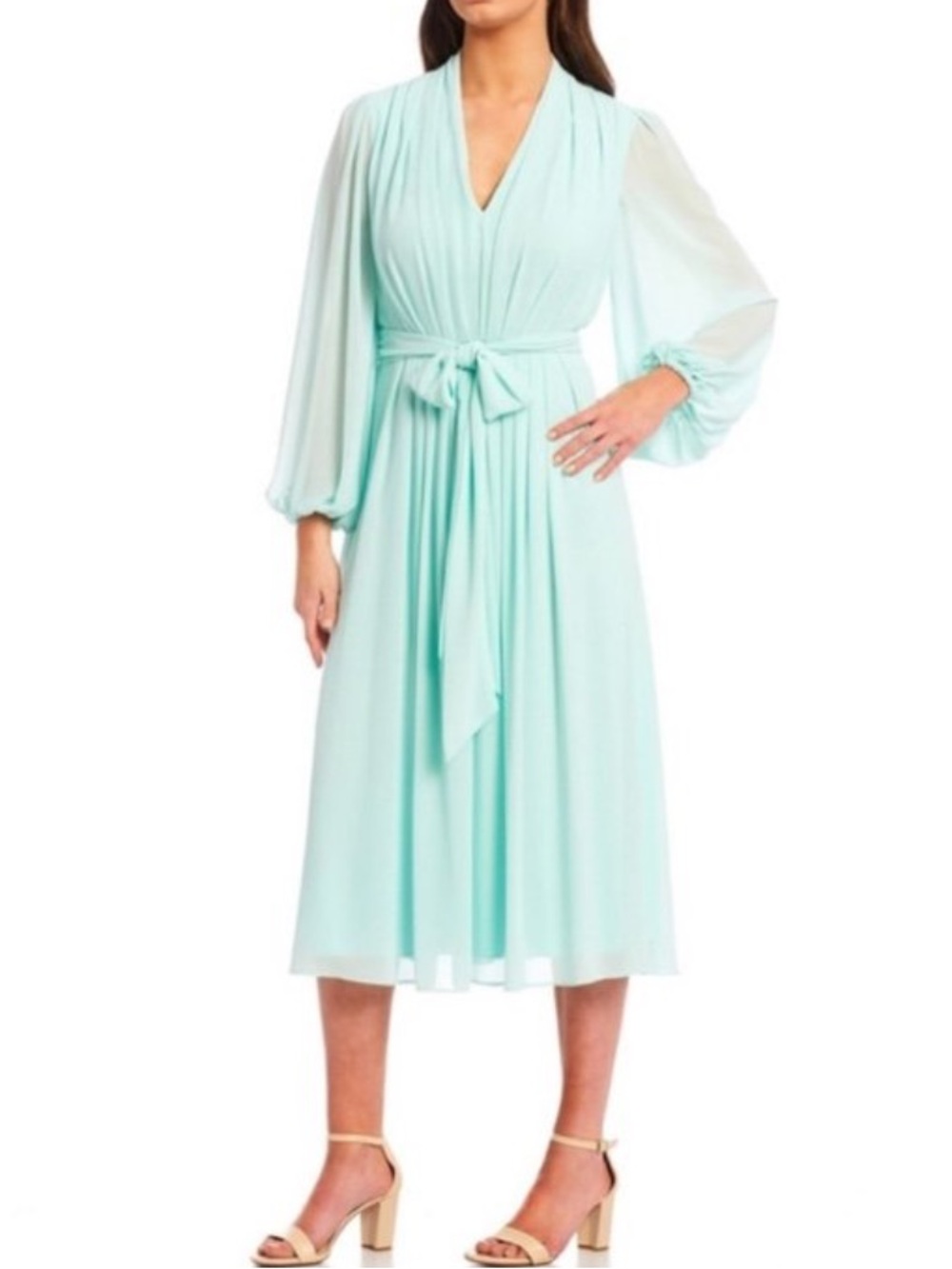 Alex Marie Chiffon Wrap Midi Dress in Mint